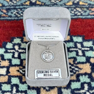 St. Michael the Archangel Sterling Silver Oval Religious Medal 18” Curb Chain